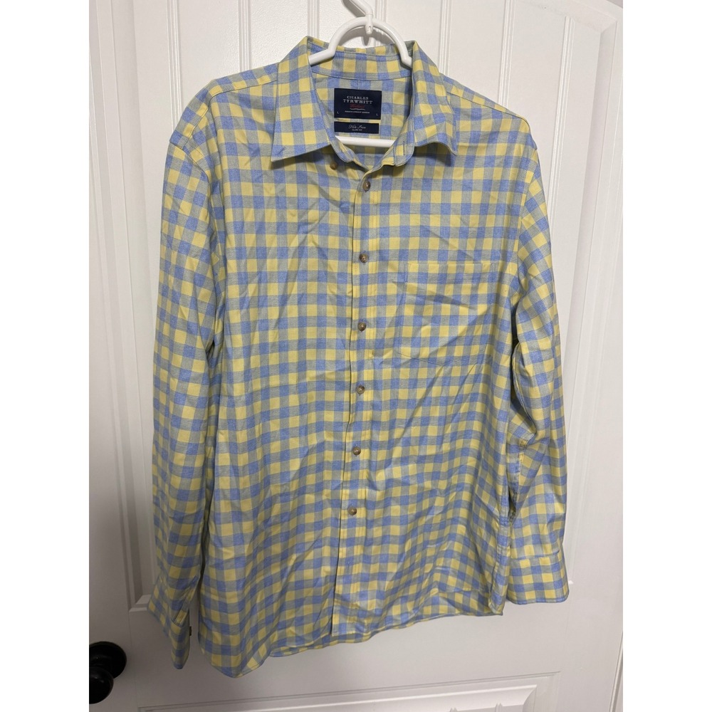 Charles Tyrwhitt Button Down Mens L Weekend Non-Iron Slim Fit Gingham EUC